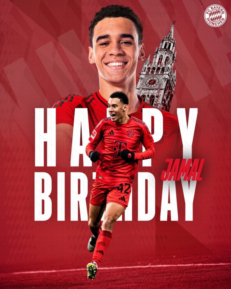  拜仁官方祝穆西亞拉22歲生日快樂，加盟至今出戰(zhàn)196次獲59球38助